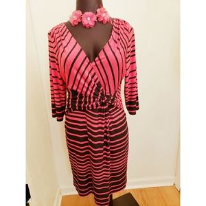 Danny and Nicole Pink Navy Knotted Striped Dress 14W